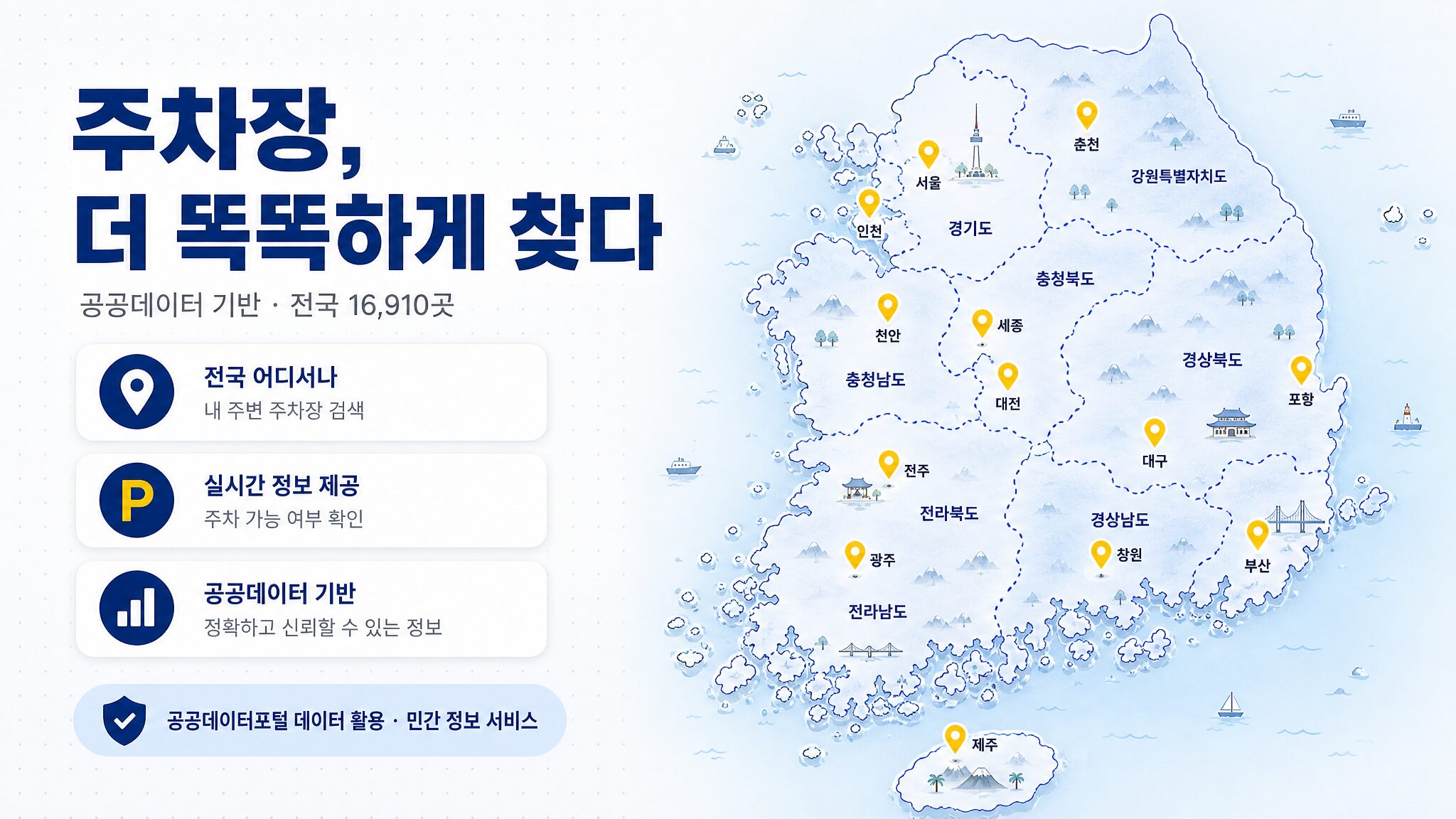 전국 무료·공영 주차장 16,910곳을 한눈에 — 공공데이터 기반