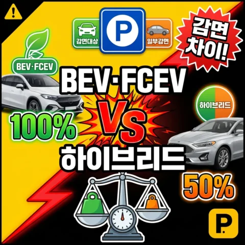 BEV·FCEV vs 하이브리드 — 주차 감면 차이 - 비교