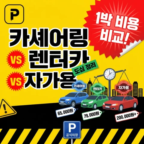 카쉐어링 vs 렌터카 vs 자가용 — 도심 1박 비용 비교 - 비교