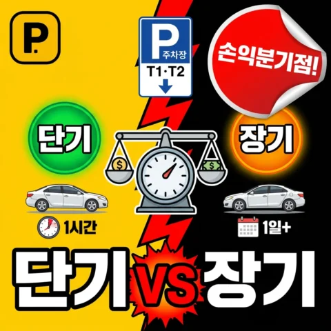 인천공항 단기 vs 장기 주차장 — 시간대별 손익분기점 - 비교